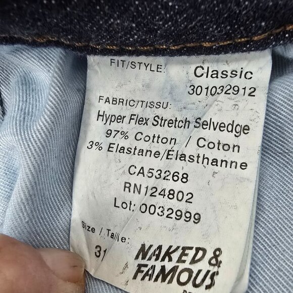 Naked & Famous Hyper Flex Stretch Classic Style Selvedge Denim Blue‎ Jeans 30X31 - Picture 7 of 13